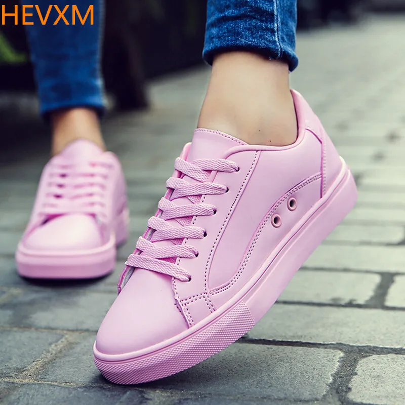

HEVXM New 2016 Fashion Flats Women Trainers Breathable Sport Woman Shoes Casual Skate Walking Flats White Pink Zapatillas Mujer