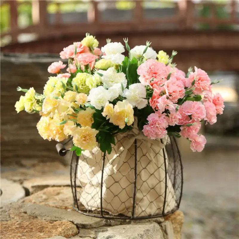 

1pc 10 Heads Fresh Artificial Flower Carnation Silk Flower Fake Plant For Mother's Day Home Wedding Party Decor Accessories