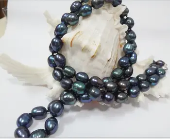 

stunning 11-12mm baroque tahitian black green peal necklace 32inch 925s