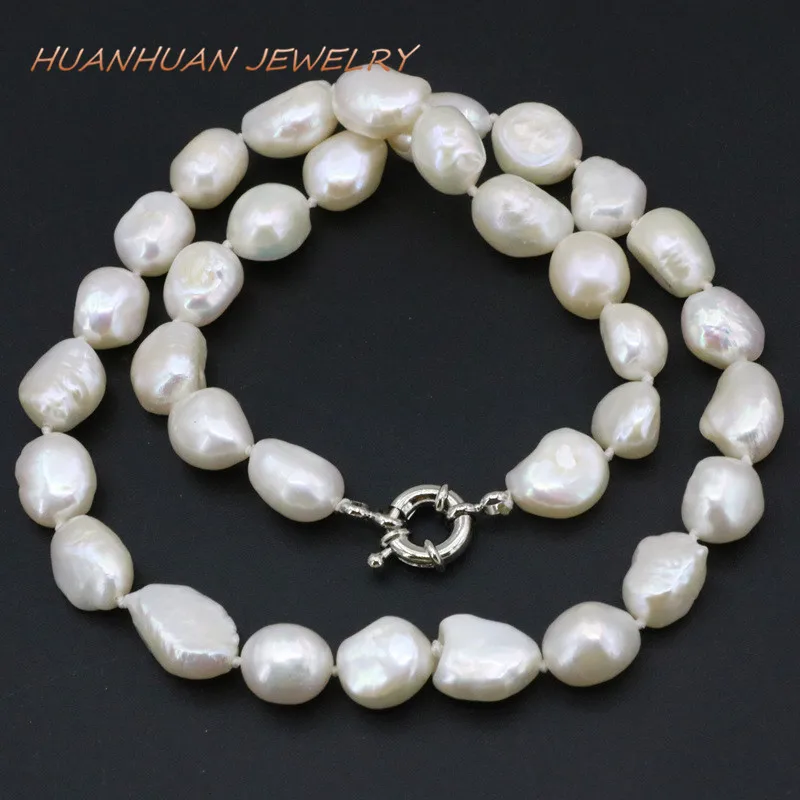 12-14mm Freeform Irregular Beads Necklace Natural Freshwater Pearl White Beads Necklaces Women Bridal Diy Jewelry 18inch B3389