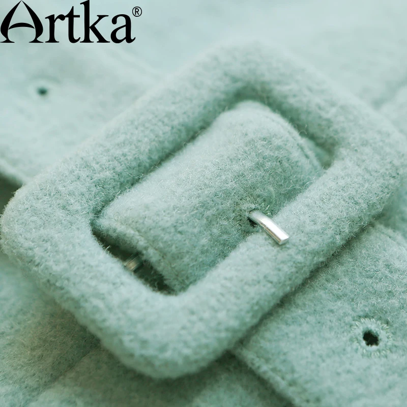 Женское шерстяное пальто ARTKA элегантное с v образным вырезом и длинным рукавом