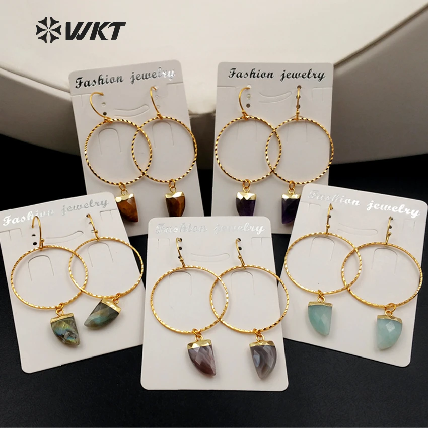 WT E390 WKT New Fashion Natural Stone With Big Brass Circle Earring In High Quality Gold Color For Women Drop Earring|stone color|earrings stone naturalearrings natural stone - AliExpress