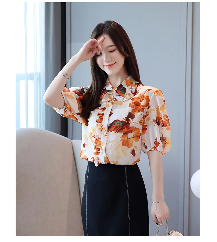 Blusas Mujer De Moda, женские рубашки с коротким рукавом, шифоновая блузка с цветочным принтом, женские блузки, женские топы и блузки 3997 50