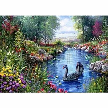 

5D DIY Diamond Painting Cross Stitch Swan Lake Crystal Needlework Diamond Embroidery Landscape Full Square Diamond Decor Gift