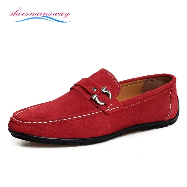 Red Suede Loafers Buy Online For Men Driving Male Slip On Casual Flats ...