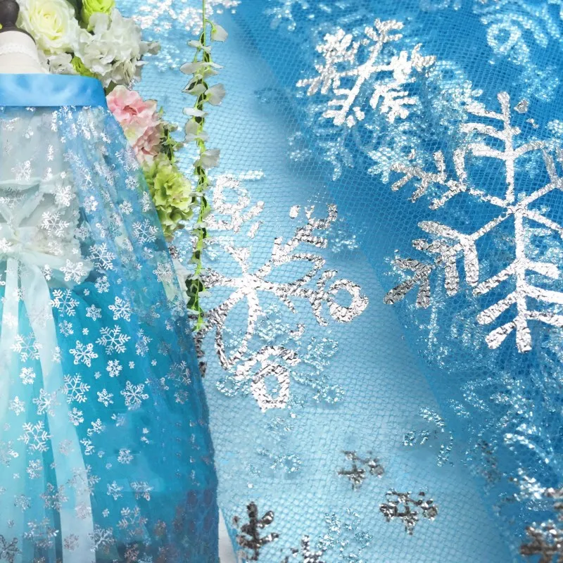 1 ярдов голубая Снежинка Органза Блестки Ткань DIY детская юбка для душа шитье Кукольное платье принцессы одежда Свадебная вечеринка Декор ткань