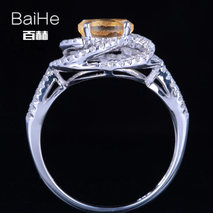 BAIHE Solid 14 K белое золото(AU585) 0.65CT Сертифицированный Овальный Безупречный настоящий цитрин свадебные женские модные ювелирные изделия кольцо