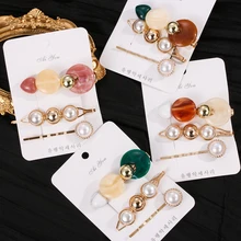 3 шт./компл. винтажные жемчужные Акриловые зажимы для волос женские заколки на кнопке заколки для волос Свадебные вечерние геометрические аксессуары для укладки волос