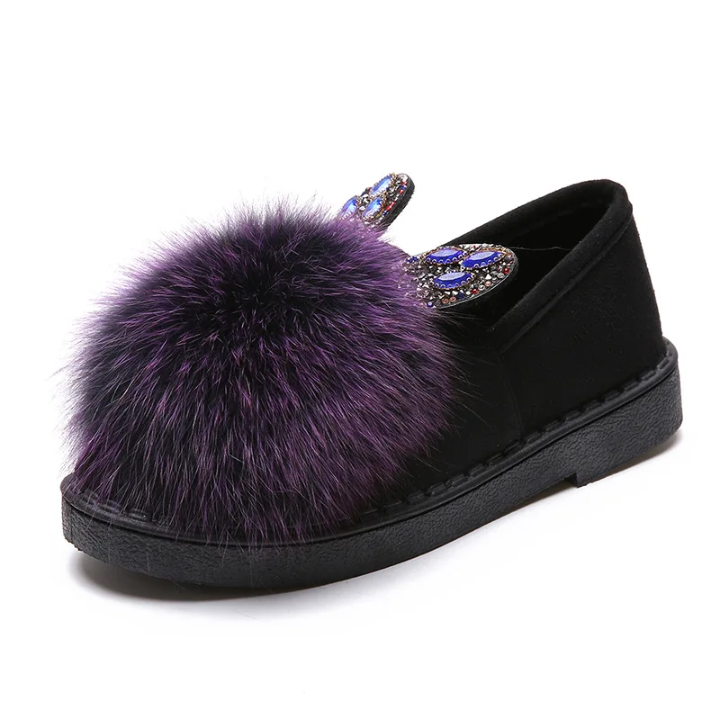 Новые ботильоны для женщин на плоской подошве с меховым помпоном; botines mujer; коллекция года; повседневная обувь из флока с круглым носком; женские ботинки с кристаллами; обувь на платформе - Цвет: Лаванда