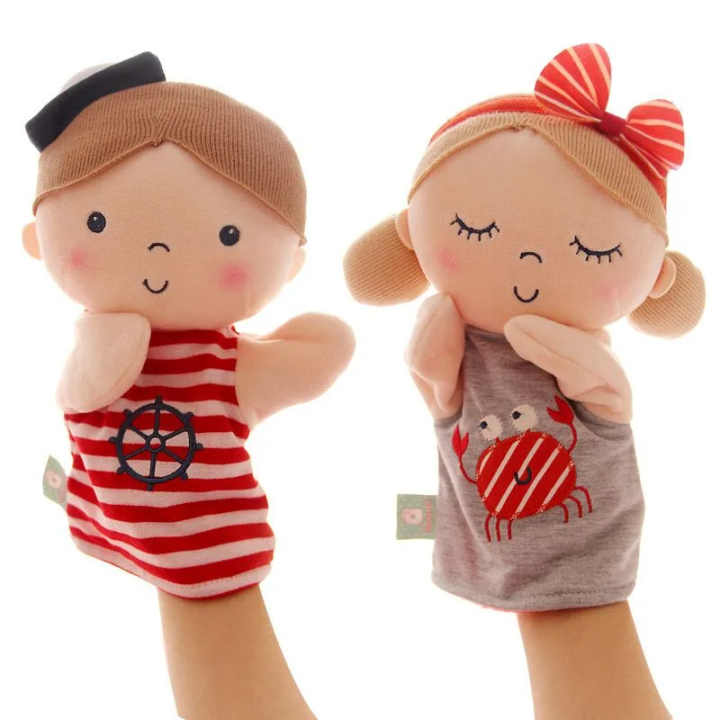 Plush Hand Puppets Toy Cartoon Rural Navy Stripe Girl Boy Stuffed Hand Puppets Pacify