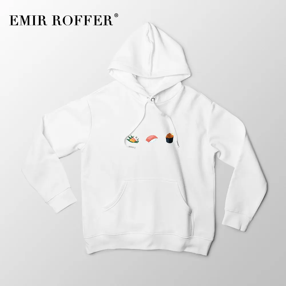 

EMIR ROFFER Sushi Japanese Streetwear Harajuku White Hoodie Women Winter Warm Cute Kawaii Printed Sweatshirt Clothes