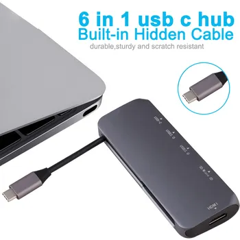 

New Portable 6 in 1 USB C Adapter Type C Charging 4K HDMI Card Reader USB 3.0 Adapter for MacBook Pro