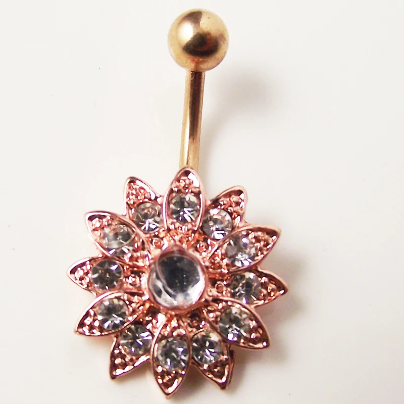 2016 Fashion Rose Gold Crystal Belly Ring, Body Piercing