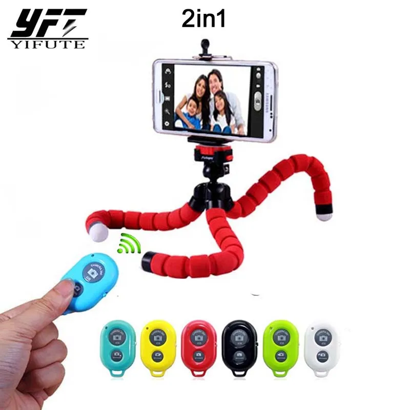 

YIFUTE New 2in1 Wireless Bluetooth Remote Shutter Button Car Phone Holder Flexible Tripod Octopus Selfie Holder Stand Holder