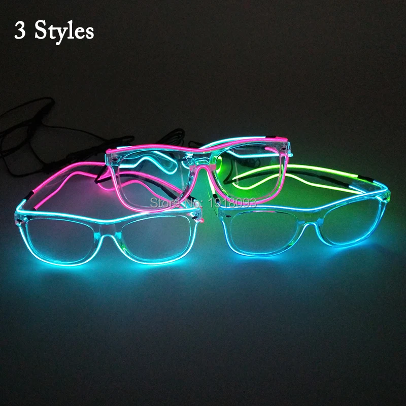 30 Pieces Wholesale Glasses Custom Rave Glasses EL Wire Glowing Glasses with Steady on Flashing Drive New Holiday Lighting Props