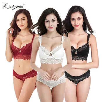 

Newest Winter Wine Red Lace Bra set Adjustment Ultra thin Gathering Push Up Women Sexy Bra and patnies set