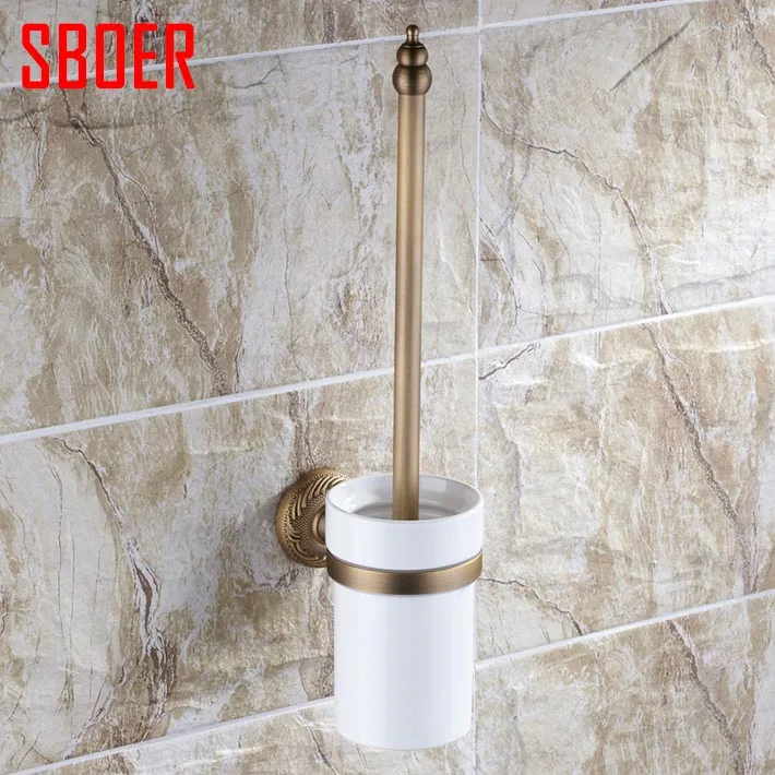 

Newly Bathroom Accessories Toilet brush holder Cleaning Set antique brass ceramic cup wall mounted