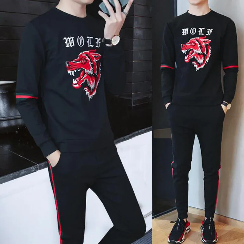 2 Piece Tracksuit Men hoodies With Long pants Long Sleeve Casual Jogger Set Spring Fashion Animal Sweat Suit Men Plus Size
