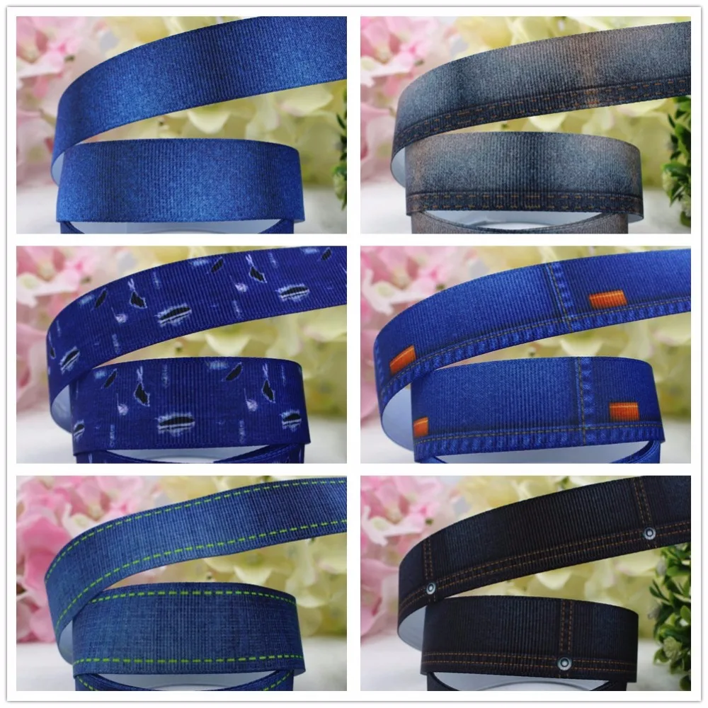 

165718 , 22MM Classic denim cartoon design Printed grosgrain ribbon, DIY handmadeHair accessories Material wedding gift wrap