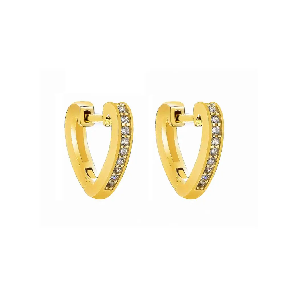 Золотой цвет Moonmory 925 пробы серебристый в форме сердца Huggie серьги-кольца с прозрачными камнями для Европейский Для женщин вечерние ювелирные изделия Brincos - Окраска металла: Золотой цвет