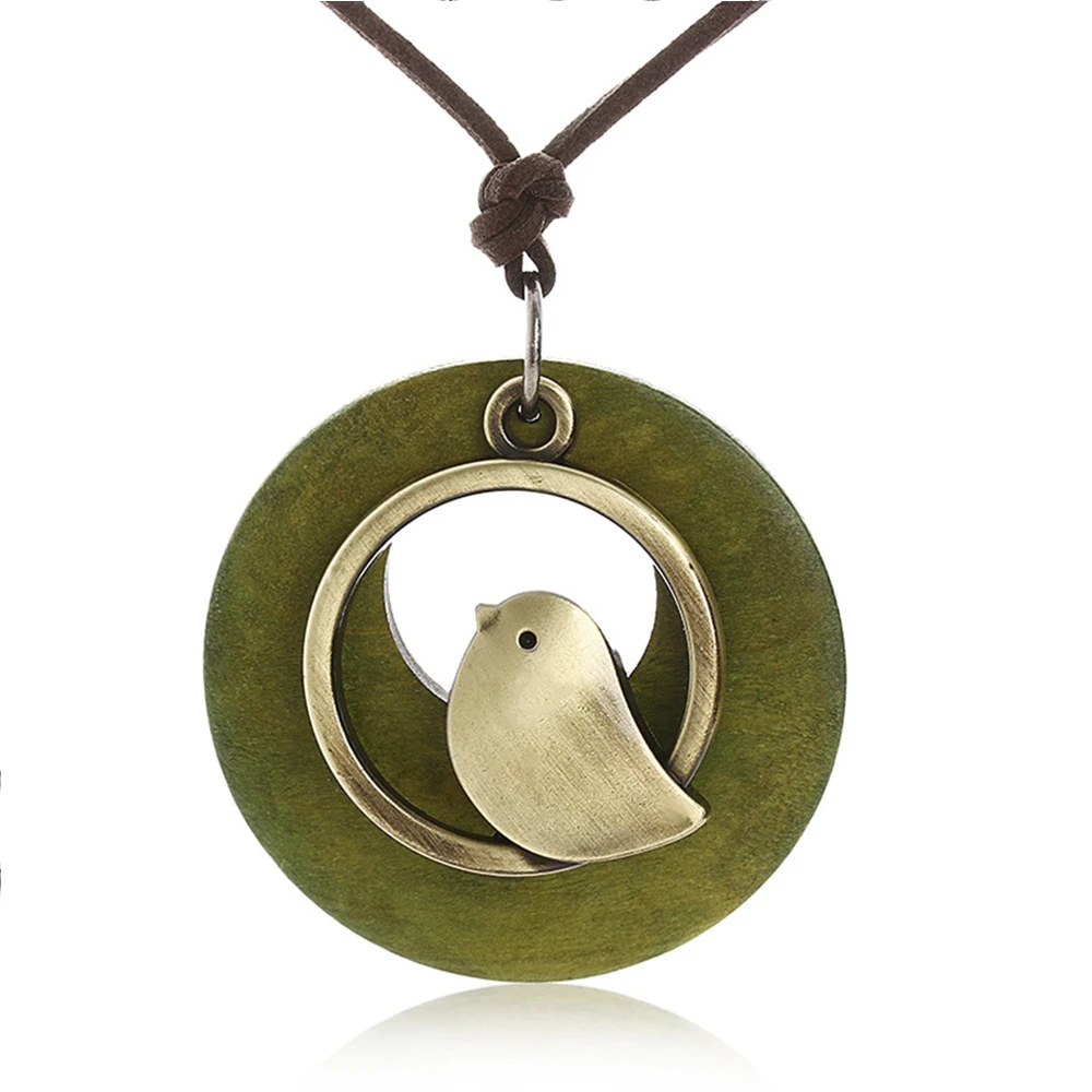 

1PCS woman jewelry statement necklaces & pendants Bird Wooden Bead pendant vintage Long pendant necklace women chrismas gift
