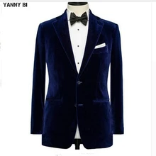 Королевский синий бархат мужские костюмы, куртки для жениха одежда блейзер с надрезом лацкан на заказ свадебные смокинги жениха костюм куртки