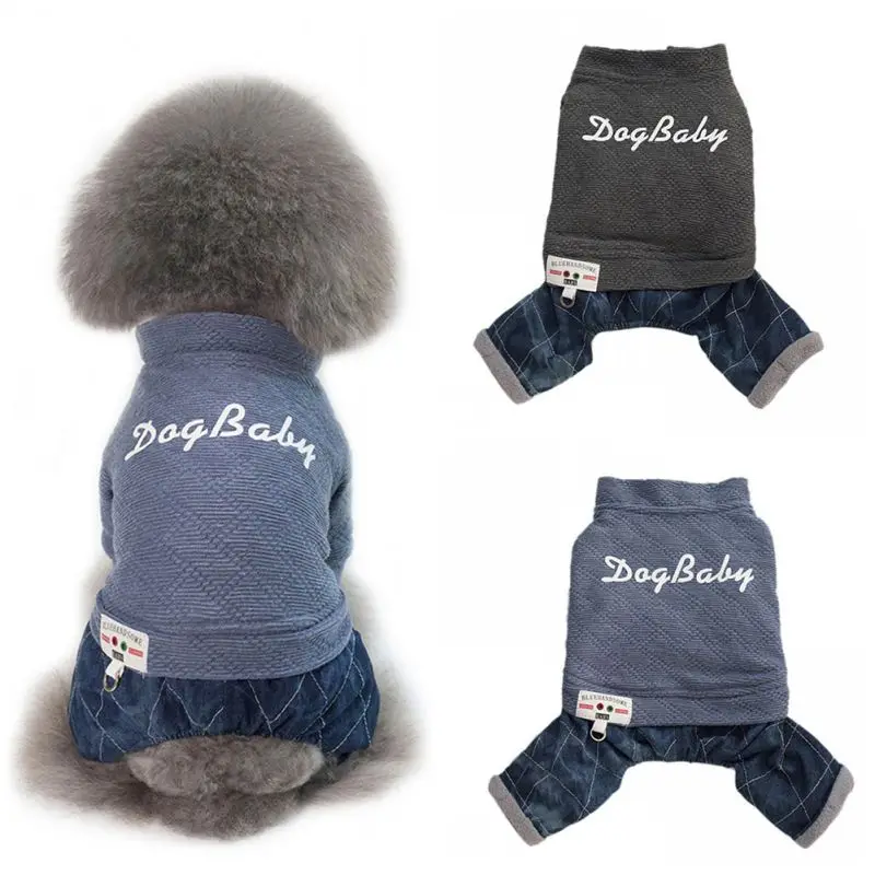 Clothes For Dogs To Keep Warm Jumpsuits Pet Autumn Winter Dog baby Four-leg Cotton Coat Light Blue Pet Four Feet Padded Cotton