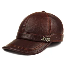 Новинка, мужская шапка из натуральной кожи для взрослых, теплая Бейсболка из натуральной кожи, Мужская зимняя уличная Кепка с защитой ушей, Кожаная шапка, B-8385