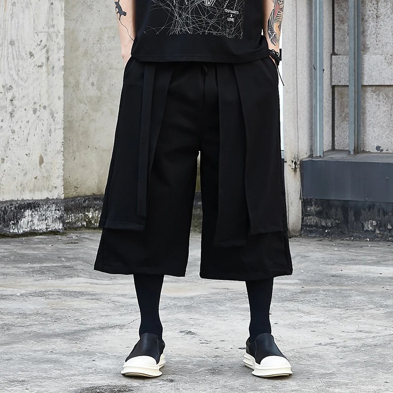 Мужская Японская уличная одежда в стиле хип-хоп, панк, готика, прямые штаны-шаровары, юбка, брюки, мужские Поддельные 2 шт., Свободные повседневные Широкие штаны