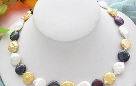 

huij 001994 multicolor coin FRESHWATER PEARL necklace