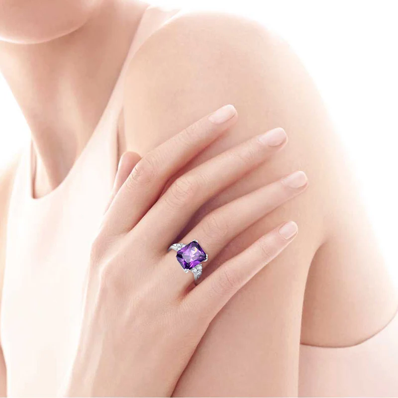Винтажное ювелирное изделие, 5.25ct, аметист, 925 пробы, серебряное кольцо, изумрудная огранка, фиолетовый натуральный камень, женские свадебные кольца Anel Aneis с драгоценным камнем