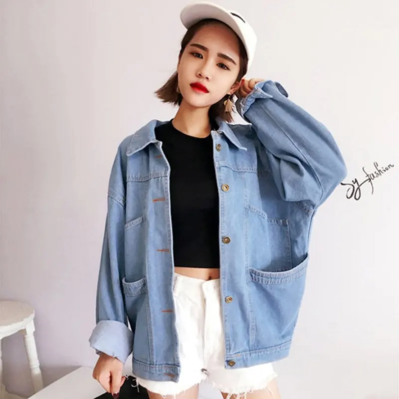 

Autumn Women Loose Basic Coats Female Jeans Coat Feminino Slim Denim Jacket Oversize Bomber Streetwear