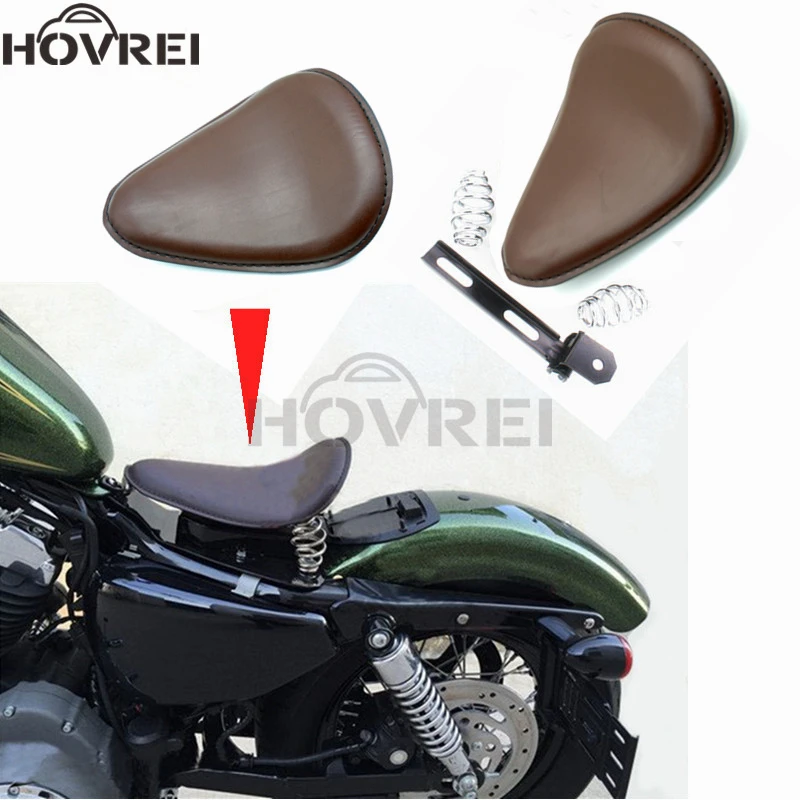 Seat For Harley Sportster Bobber Motorcycle Saddle Leather Spring Solo Bracket