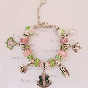

AKA Sorority Ivy 1908 pinky up charm bracelet greek custom bracelet bangle 1pc
