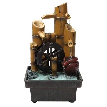 

110/220V Bamboo Shaped Resin Feng Shui Wheel Water Fountain Garden Waterscape Decoration Crafts Desktop Decor for Birthday Gifts