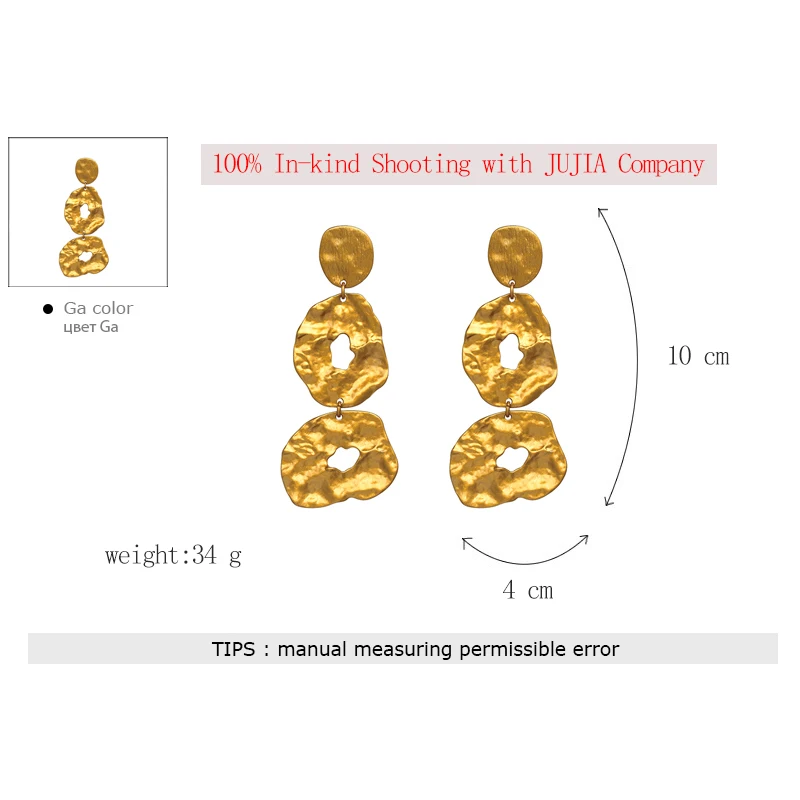 JUJIA za винтажные массивные Серьги Геометрические золотые металлические ювелирные изделия для женщин Висячие висячие серьги