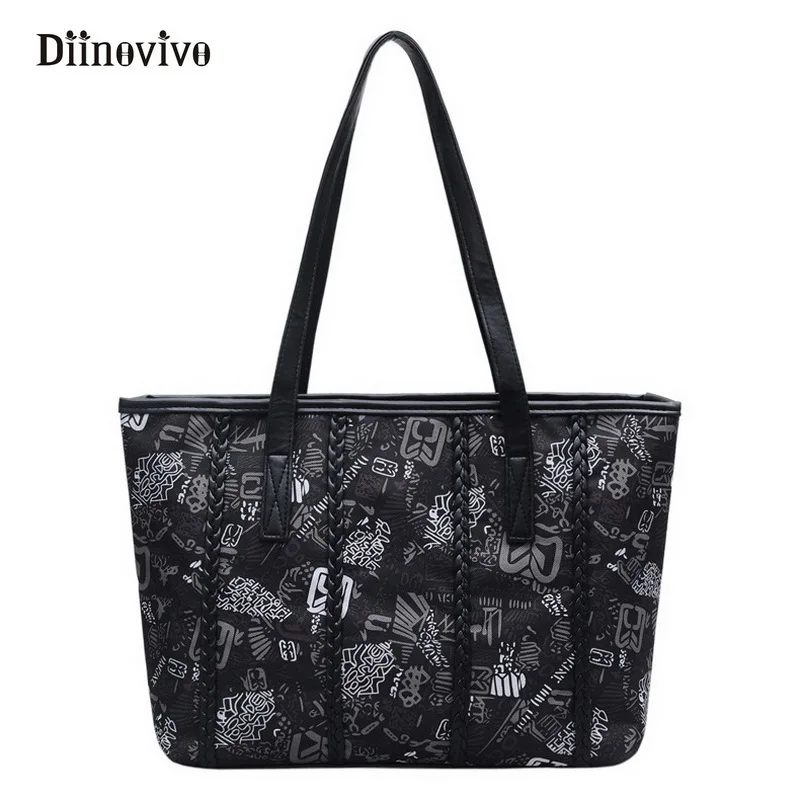 

DIINOVIVO Fashion Graffiti Casual Totes Large Capacity Women Punk Shoulder Bag Design Ladies' Waterproof Shopping Bags WHDV0316