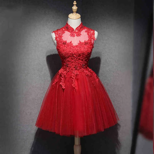 Vestidos Rojos cortos de encaje para Homecoming, vestidos cortos de graduación de tul, vestidos de cóctel elbiseleri _ - AliExpress Mobile