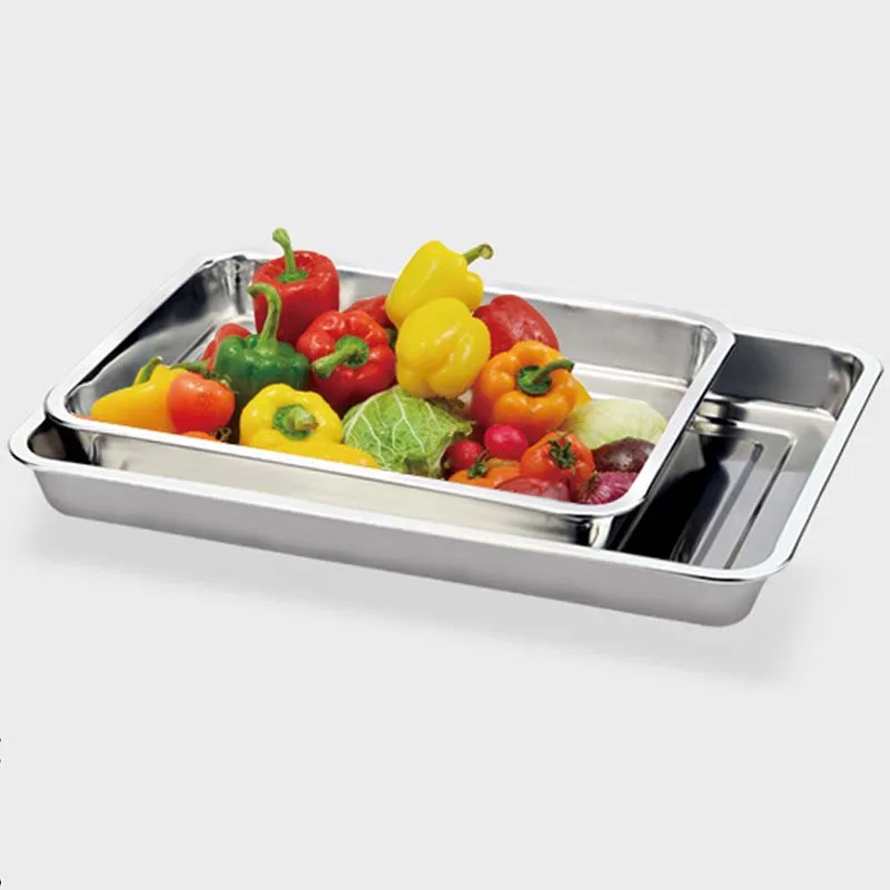 JINSERTA Stainless Steel Storage Trays Thick Pans Rectangular Multi-function Cafeteria Tray Barbecue Deep Rice Dishes Plate