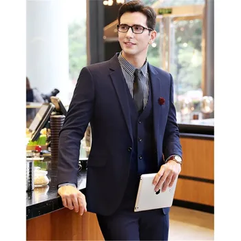 

Mens Suits Jacket Vest Pants Suits Business Formal Wedding Party High Quality 3 Piece Suits Set Navy Blue sweater men