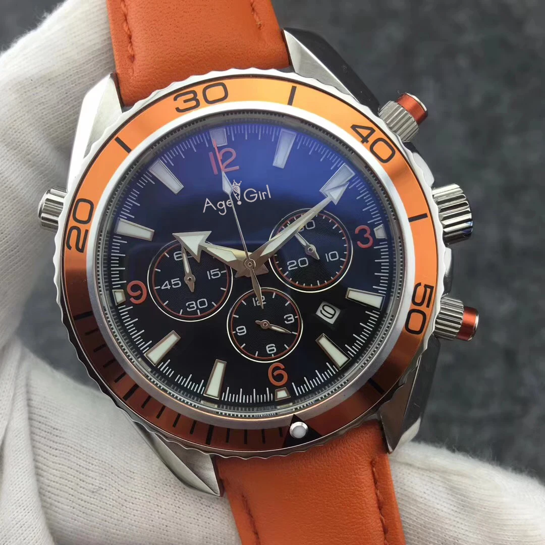 

Luxury brand Men Professional sport dive watches Fashion Stainless Steel orange Blue Black Quartz Chronograph Master Waterproof