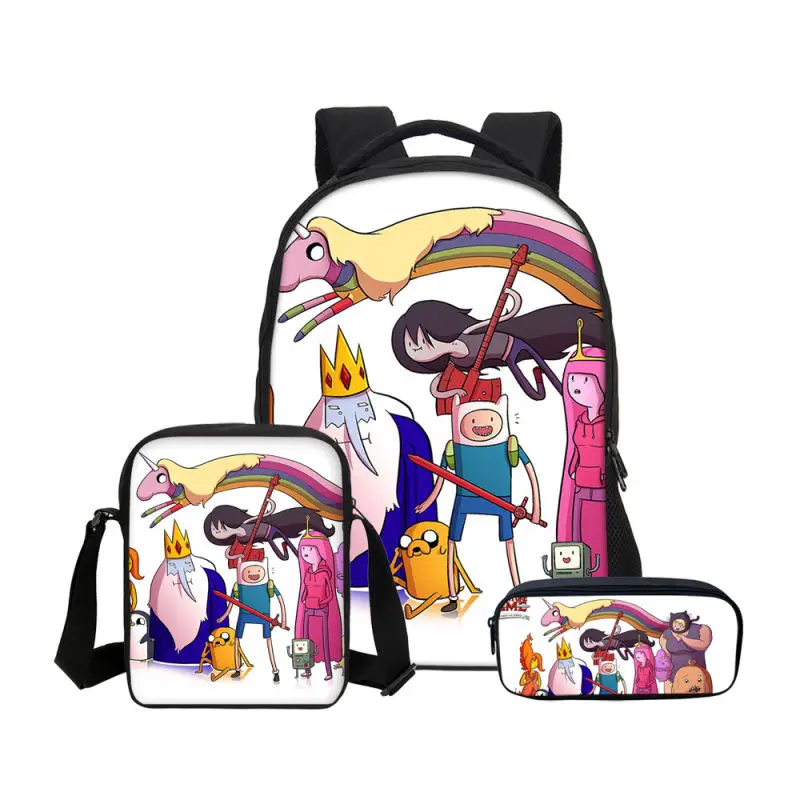 

Hot Sale 3pcs Sets School Bags For Teenage Girls Adventure Time Printing Backpack Children Shoulder Bags With School Pencil Case