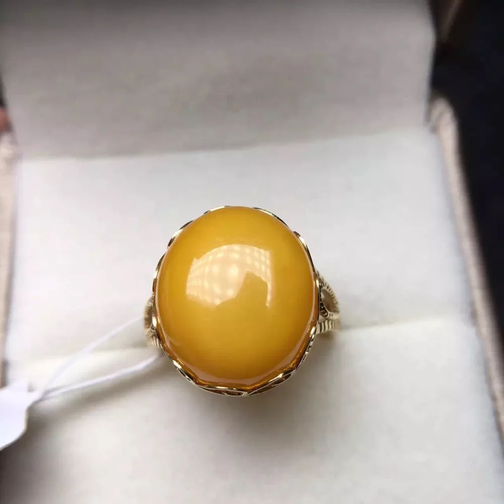 13.5*15.5mm 0.89g 18K ring Gold Top grade round shape chicken oil natural beeswax ring for women