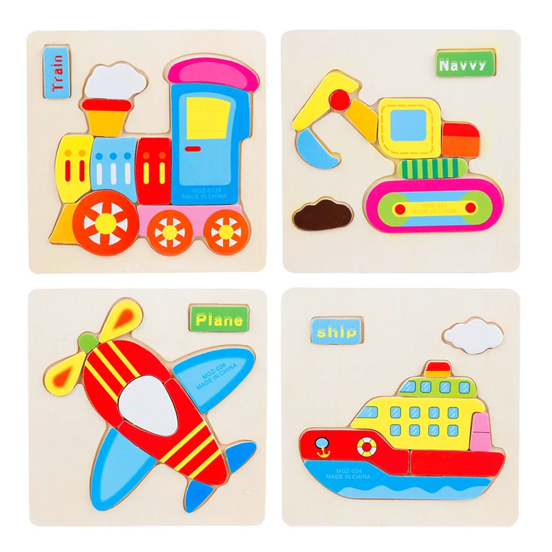 

1pc Kids 3D Montessori Baby Wooden Toys Wooden Cartoon Animal Traffic Puzzles Toys for Children Educational Games Jigsaw Gifts