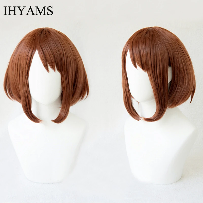 

My Hero Academia Boku no Hiro Akademia Uraraka Ochako Short Brown Bobo Heat Resistant Cosplay Costume Wig + Free Wig Cap