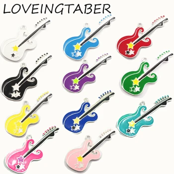 

( Choose Color First ) 58mm*22mm 10pcs/lot All Enamel Guitar Pendants For Necklace