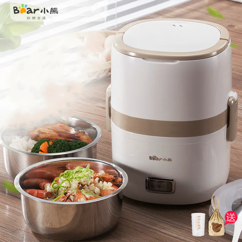 Bear Electric Heated Lunch Box 2 Layer Stainless Steel Vacuum Retain