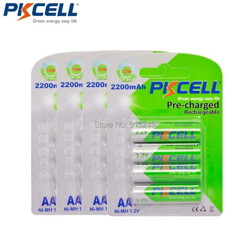 16 шт./4 карты PKCELL батареи 2200 мАч 1,2 В NIMH AA аккумуляторные батареи предварительно заряжен Bateria аккумуляторные батареи для камера