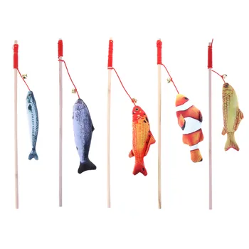 

Wood Tease Rod Cat Sticks Plush Stuffed Fish Pet Cat Toys with Catnip Bell Cat Teaser Interactive Training Toys for Cat Products