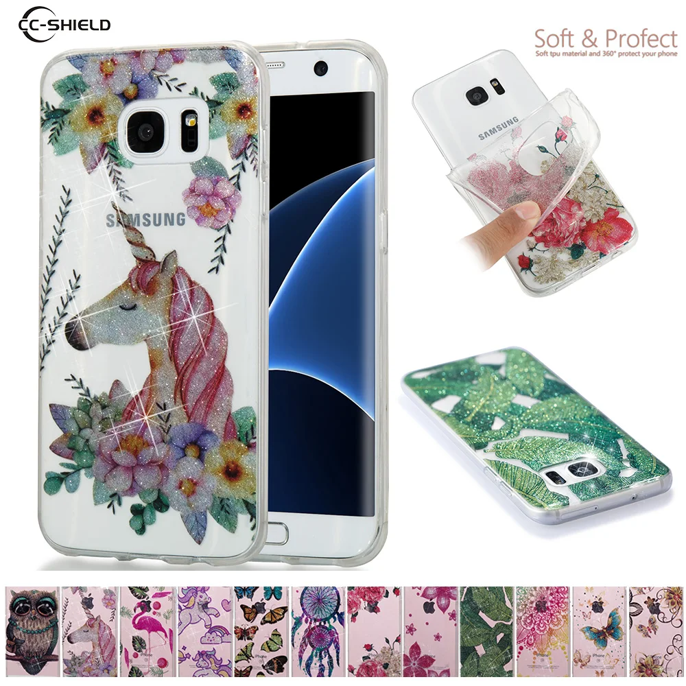 

Glitter Soft Case for Samsung Galaxy S7 Edge G935 G935F G935FD SM-G935F SM-G935 Transparent Silicone Unicorn Flamingo Phone Case